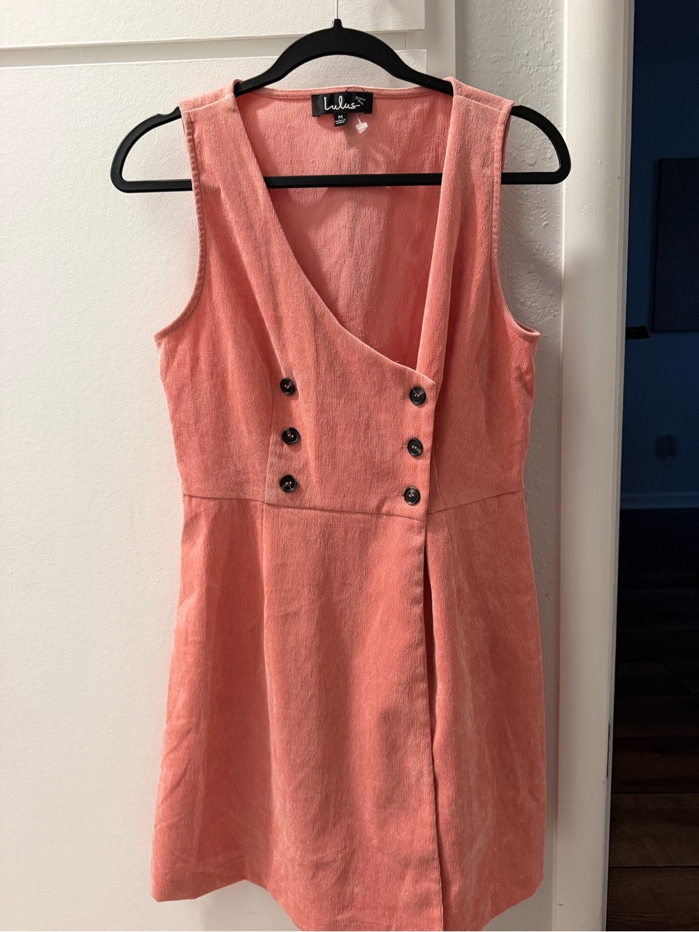 Lulu's Coral Wrap-Style Sleeveless Mini Dress